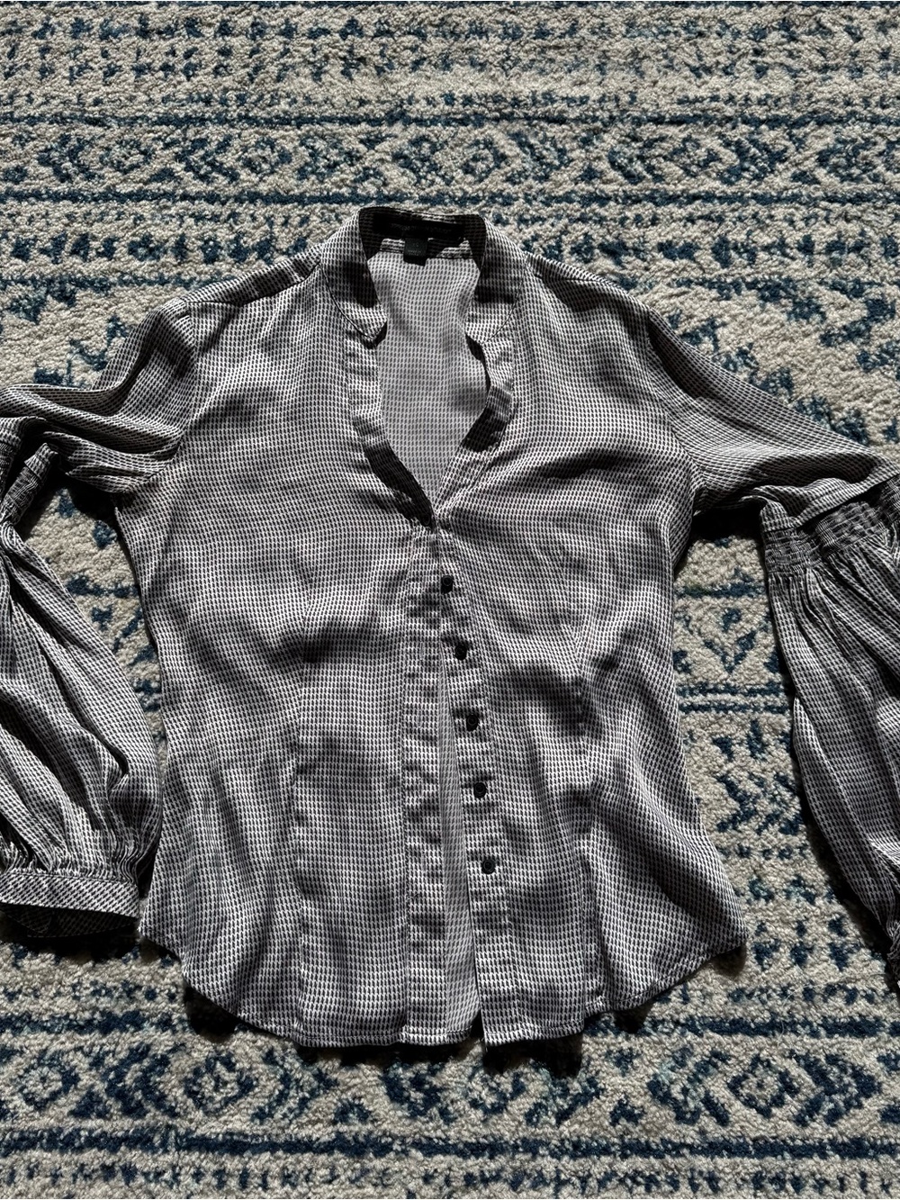 Express Black and White Gingham Button-Front Blouse